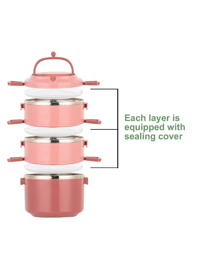 SANQIAHOME 3 Tier Stackable Stainless Steel Lunch Box Sealed(pink, 3 layers) with spoon and fork - Image 4